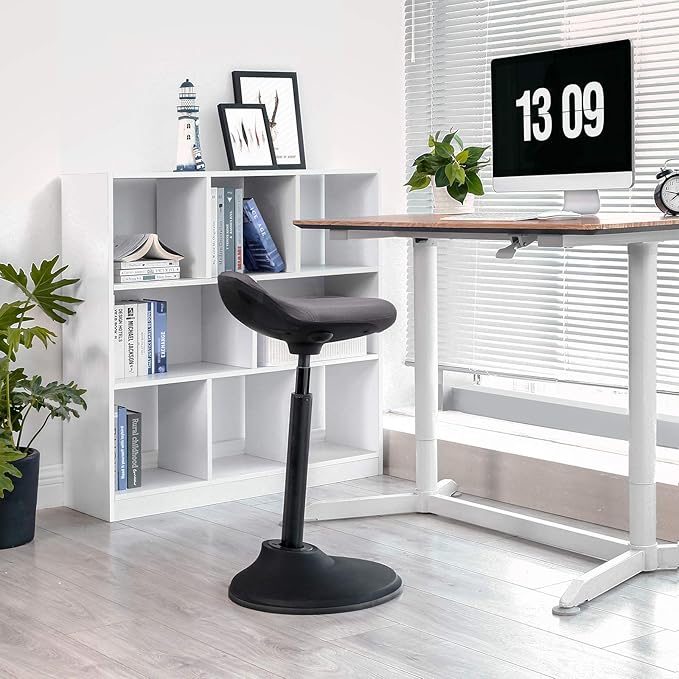 SONGMICS Standing Desk Chair, Adjustable Ergonomic Standing Stool, 23.6-33.3 Inches, Swivel Sitting Balance Chair, Anti-Slip Bottom Pad, Slate Gray UOSC02GY