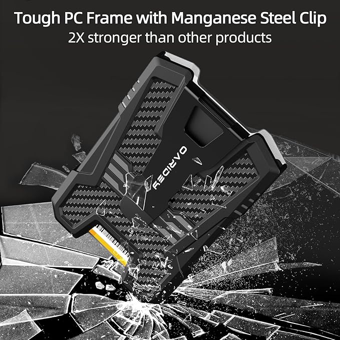 Oaridey Carbon Fiber Badge Holder/ID Card Holder/Portable Travel Wallet with Manganese Steel Clip, Heavy Duty Vertical Clear ID Holder for Work ID, Credit Cards