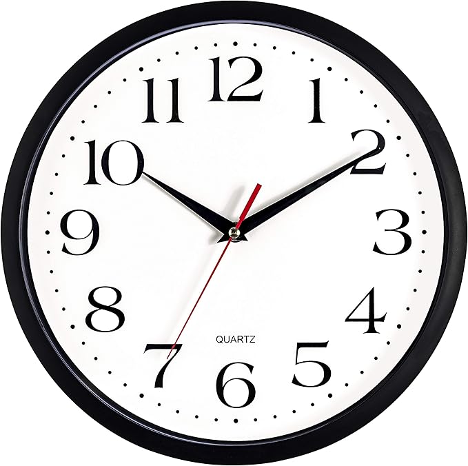 Bernhard Products Black Wall Clock Silent Non Ticking,12 Inch Quality Quartz Battery Operated Round Easy to Read Home/Office/Kitchen/Classroom/School Clock Sweep Movement (12 Inch)