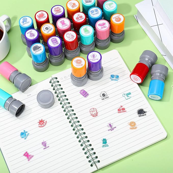 Yinder 24 Pcs Teacher Stamps for Classroom Self Inking Classroom Stamps Bulk for Teachers Elementary Colorful Motivational Encouraging Gifts(Cute Animal)