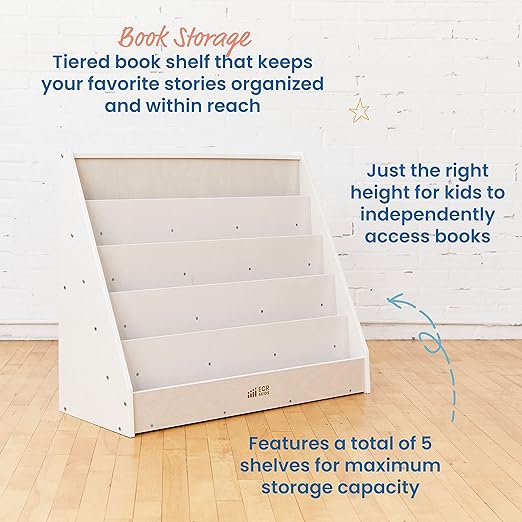 ECR4Kids Single-Sided Book Display, Classroom Bookshelf, White Wash
