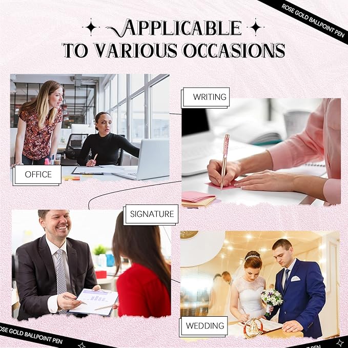 Supervitae 8 Pcs Ballpoint Pen for Women Fancy Gifts for Journaling Liquid Sand Glitter Black Ink Pens Bridal Shower Gifts for Wedding Women Office Desk School Stationery Supplies(Rose Gold)