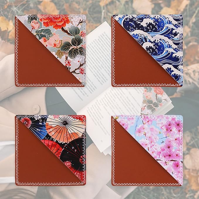 4 Pieces Leather Bookmarks, Cute Book Accessories for Reading Lovers, Page Markers for Women Men Kids Students Teachers Retirement Birthday Gift (Japanese)