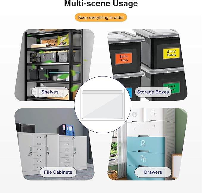 Clear Adhesive Business Card Pocket swith Side Open for Loading, 50 Pack, Plastic Labels Holders for Storage Bins and Library Card, Ideal for Organizing and Protecting Your Business Cards