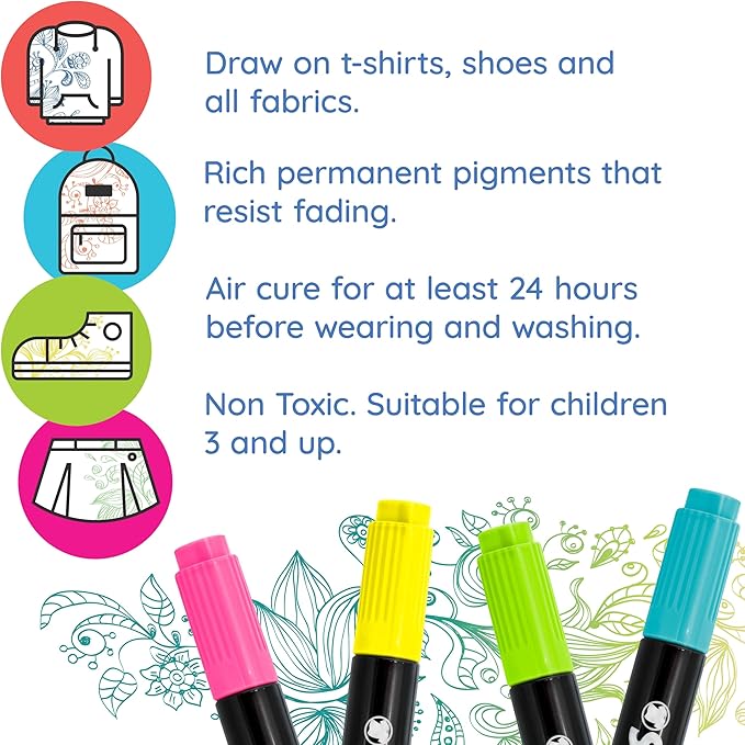 Super Markers 20 Unique Neon Colors Dual Tip Fabric & T-Shirt Marker Set - Double-Ended Fabric Markers with Chisel Point and Fine Point Tips - Ultra-Bright, Vibrant Bold Permanent Ink Colors, Clothing