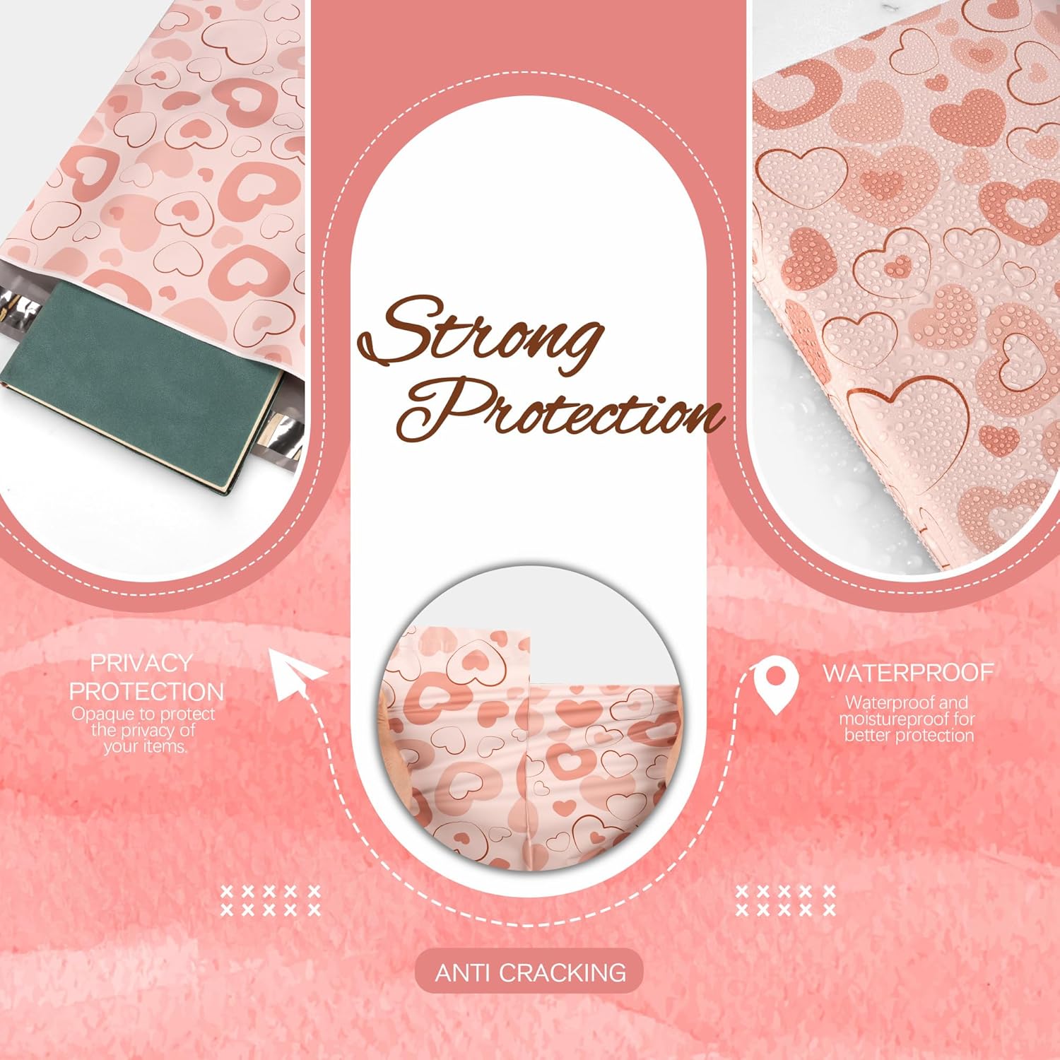 Pink Heart Poly Mailer 14.5x19 Inch 50 Pcs, Waterproof Shipping Bags for Clothing, Tear-Resistant Mailier Bags, Strong Mailing Bags with Self-Seal