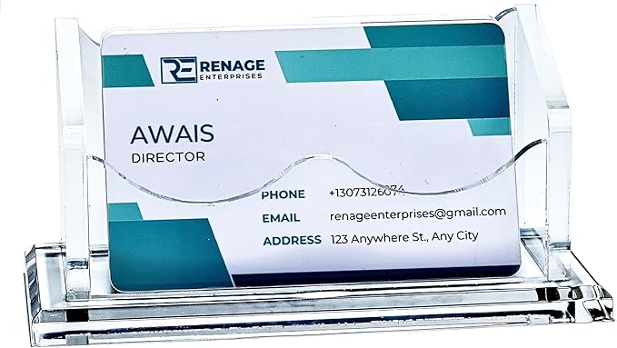 RENAGE Business Card Holder for Desk, Clear Acrylic, Horizontal 1- Slot with Thicker 8mm Base, Office Desk Organizer, Card Organizer, Desk Accessory