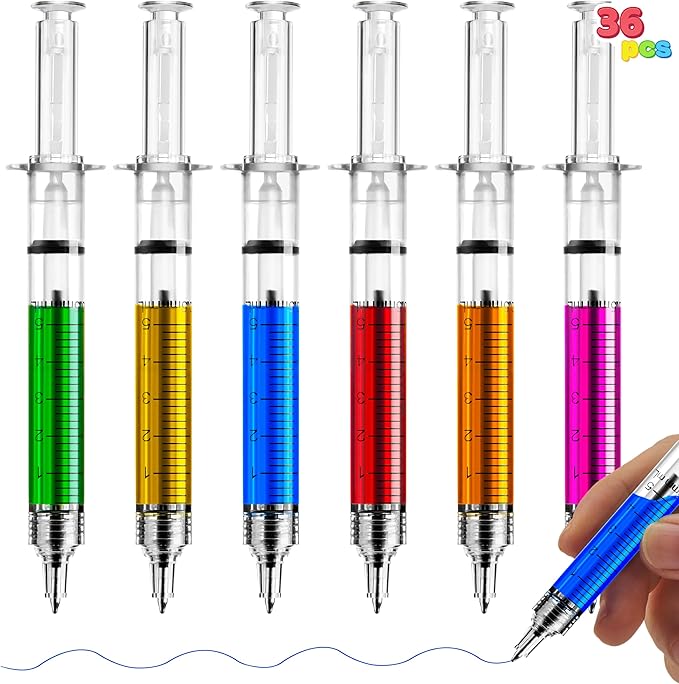 JOYIN 36pk Retractable- Syringe Pens Bulk Party Favors Fun Nurse Pens, Multi Color Novelty Pens, Nursing School Supplies, Halloween Party Favors