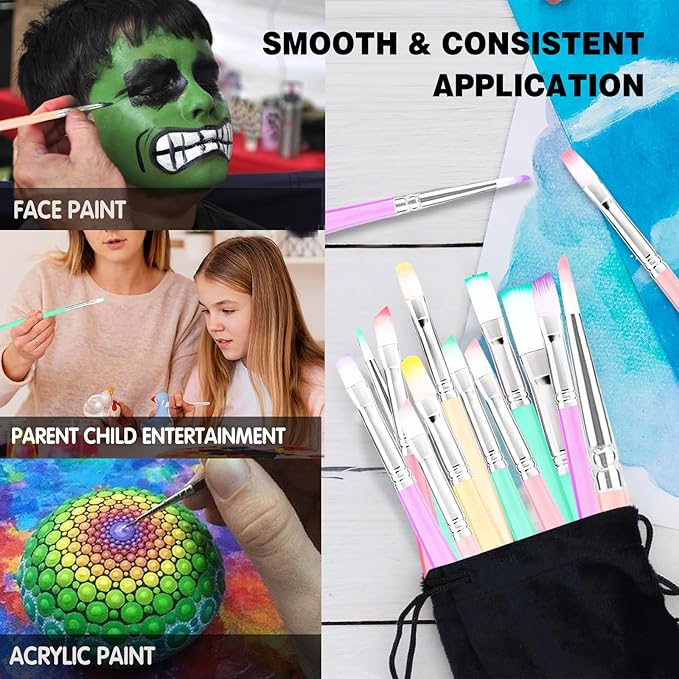 Art Paint Brush Set, Colorful Paint Brushes, Different Sizes for Artists, Adults & Kids, Painting Brushes Set with Paint Palettes, Paint Brushes, Art Paint Brushes for Watercolor, Oil, Face, 15 Pack
