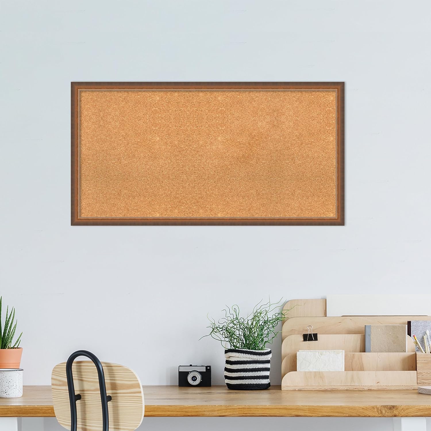Amanti Art Natural Cork Board for Wall, 22x42 Vision Board with Bronze Frame, Large Corkboard Office Decor for Home Organization, Modern Corkboard Pinboard to Display Items for Home Organization in