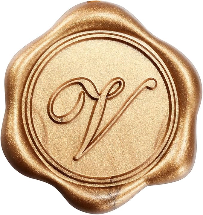 Yoption Initial Alphabet V Adhesive Wax Seal Stickers, 100 Pack Letter Wax Seal Stickers Antique Gold Self Adhesive Envelope Seals for Wedding Party Birthday Christmas (V)