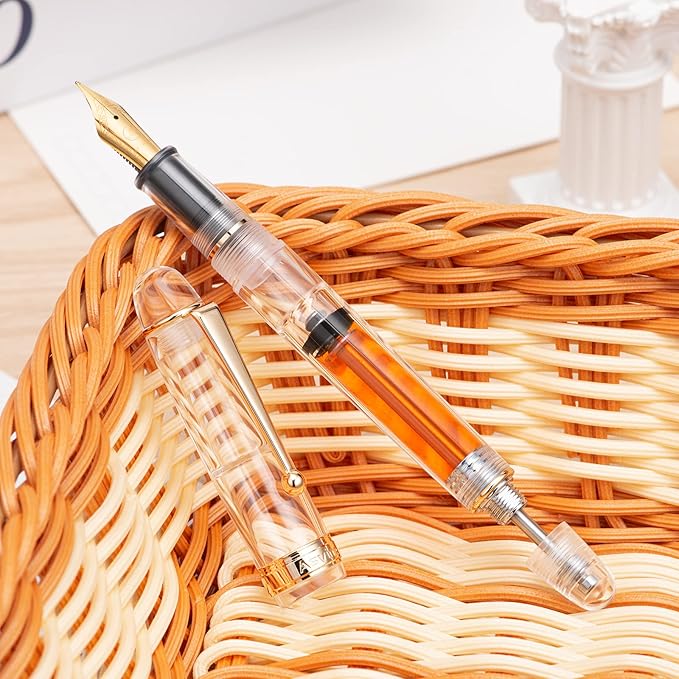 Asvine V126 Vacuum Filling Fountain Pen Medium Nib, Transparent Clear Acrylic, Large-Capacity with Gift Case