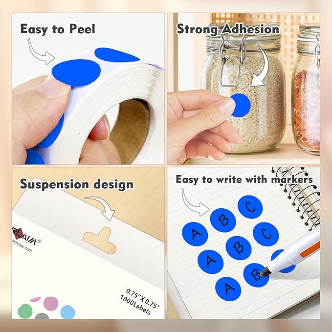 PARLAIM 3/4 Inch Round Permanent Adhesive Color-Code Dot Stickers,10000 Stickers Roll dots Label Dispenser Box Green Circle Stickers Labels 10Rolls (Blue)