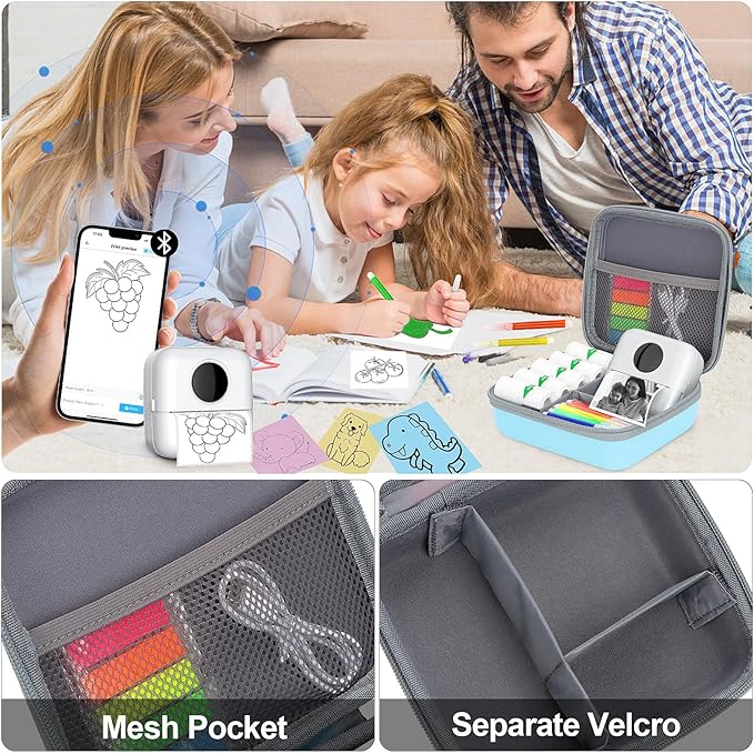 HBCX Mini Printer Case,Hard Protective Box,Portable High-capacity Travel Carrying Case,Suitable for Thermal Inkless Sticker Photo Printer,Label Marker,Instant Print Camera(Only Blue Case)