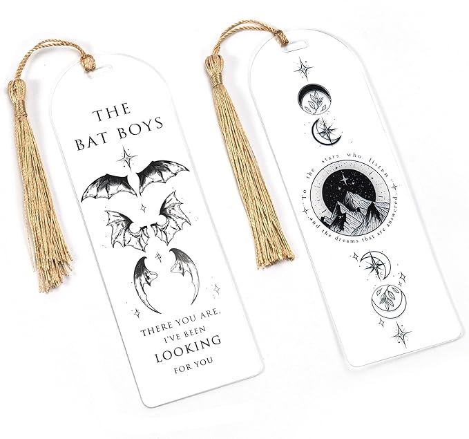 TwoDays Fantasy Acrylic Bookmarks, to The Star Who Listen Inspired Romantasy Gifts for Bookish, City of Starlight and Batboys Merch for Book Lovers Booktok. (6"x2", Set of 2)