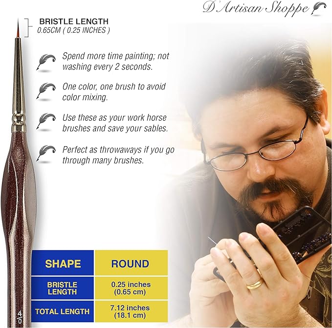 Micro Paint Brush Detail Set - Ultra Fine Tip Thin Paintbrush 4pc Round Size 0000 (4/0) for Tiny Miniature Painting. Model Mini Artist Brushes for Acrylic, Watercolor, Oil, Paint by Numbers Painting