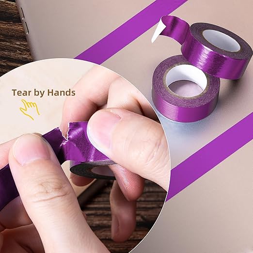 Solid Foil Washi Tape - Low Tack Self Adhesive Decorative Washi Tape Shiny Metallic Color - 3/5 Inch Wide and 66 FT Long Total, Purple
