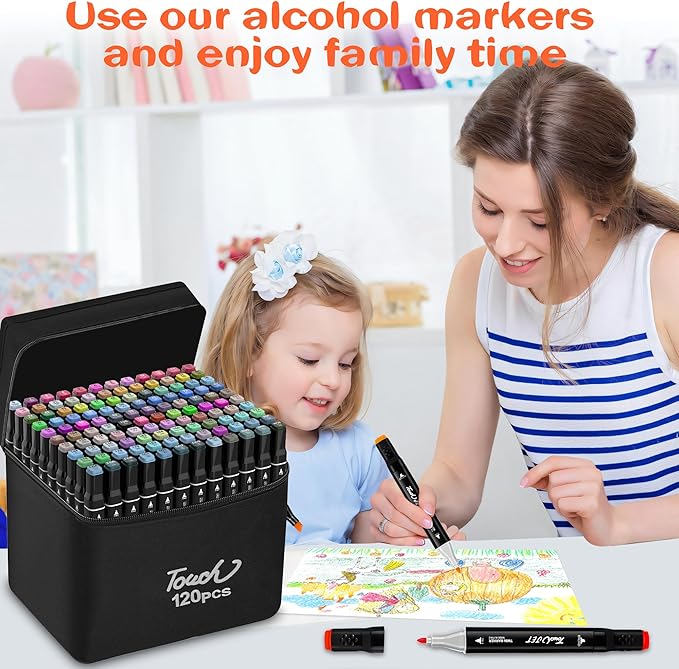Alcohol Markers, 120 Colors Dual Tip Art Markers, Drawing Markers, Coloring Marker for Kids Sketching Adult Coloring