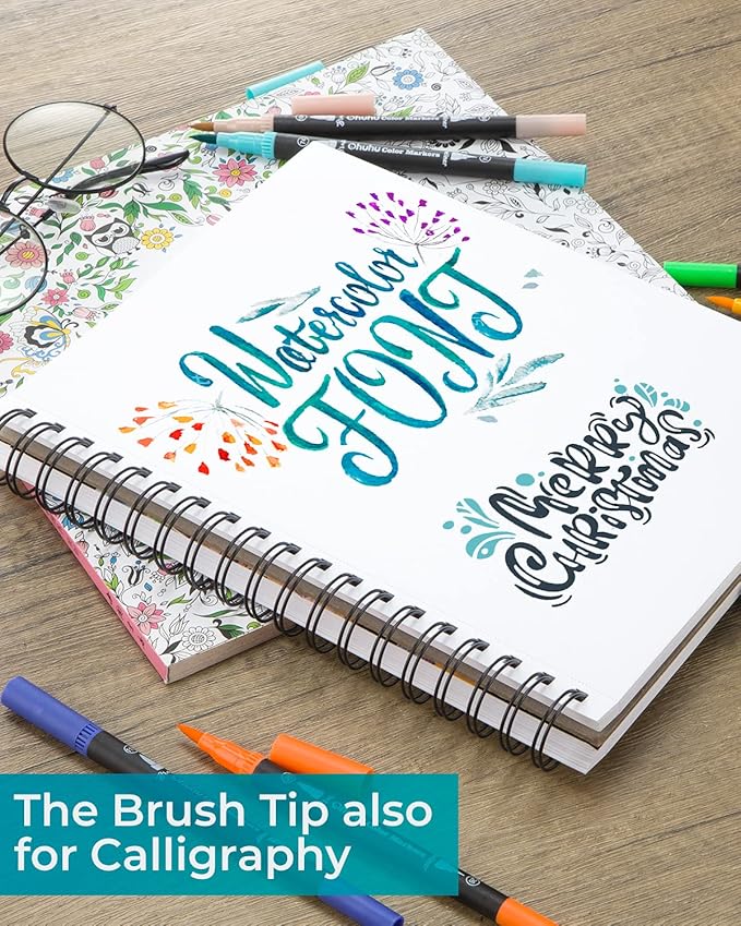 Ohuhu Markers for Adult Coloring Books No bleeding 36 Colors Coloring Markers Water-based Dual Tips Fineliner & Brush Drawing Pens Art Markers for Kids Adults Sketch Journal - Maui - Black