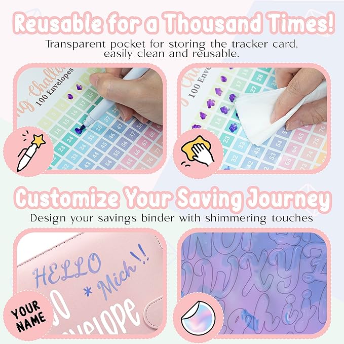 100 Envelopes Saving Challenge Binder, A5 Money Saving Budget Binder with 100 Cash Envelope | Savings Challenges Save $5,050 (Pink)