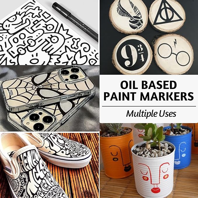 SFAIH Black Paint Markers Paint Pens - 4 Pack 2-3MM Medium Tip Acrylic Markers for Rock Painting, Wood, Metal, Fabric, Plastic, Canvas, Glass, Ceramic, Diy Crafts, Drawing, Tire