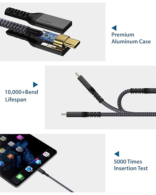[6.6Ft] Thunderbolt 3 Cable with 40Gbps Data Sync/100W Charging Supports Single 5K@60hz or 2X 4K@60hz Monitor, External SSD, eGpu, MacBook Pro