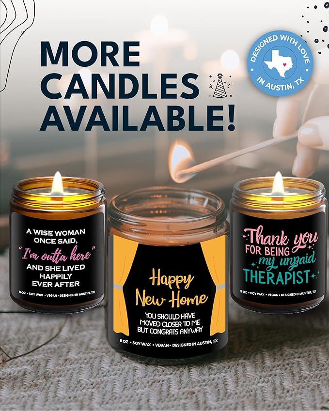 Happy New Home Candle, Unique Housewarming Gifts for Women and Men, Funny New Home Gift Ideas for Her or Him, Best Housewarming Gifts, Best Presents for Friends and Family Moving Away, Gift-Ready