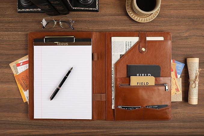 Personalized Leather Padfolio for Lefty, Business Portfolio Binder with Clipboard, Legal Pad Portfolio Folder for Men/Women - Oil Brown