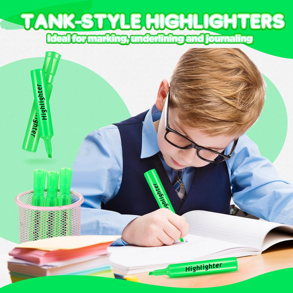 Qilery 72 Pack Highlighters Bulk, Tank Style Chisel Tip Highlighters Markers Quick Drying for Kids and Adult Coloring, Classroom Home Office School Supplies (Green)