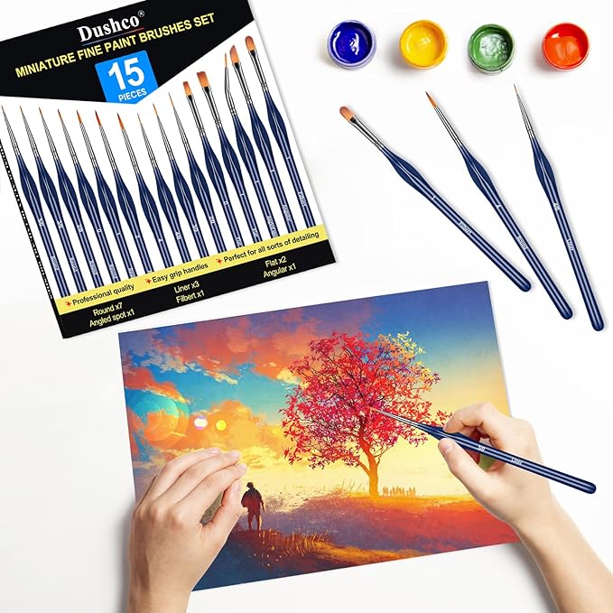Detail Paint Brushes Set - 15pcs Miniature Paint Brushes, Art Painting for Acrylic Watercolor Gouache Oil & Face Painting, Models, Citadel, Figurine and Paint by Number Kit for Adults