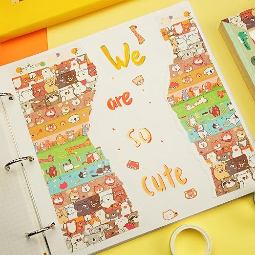 YUBBAEX 20 Rolls Cute Animals Washi Tape Set Gold Silver Foil Masking Cartoon Pets Decorative Tapes