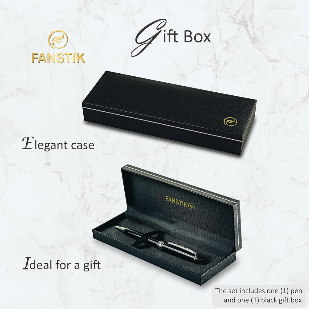 Customized BallPoint pen with name (MADE IN USA), stainless steel, black and silver, luxury engraved pen personalized for men and for women. (BallPoint Black-Silver)