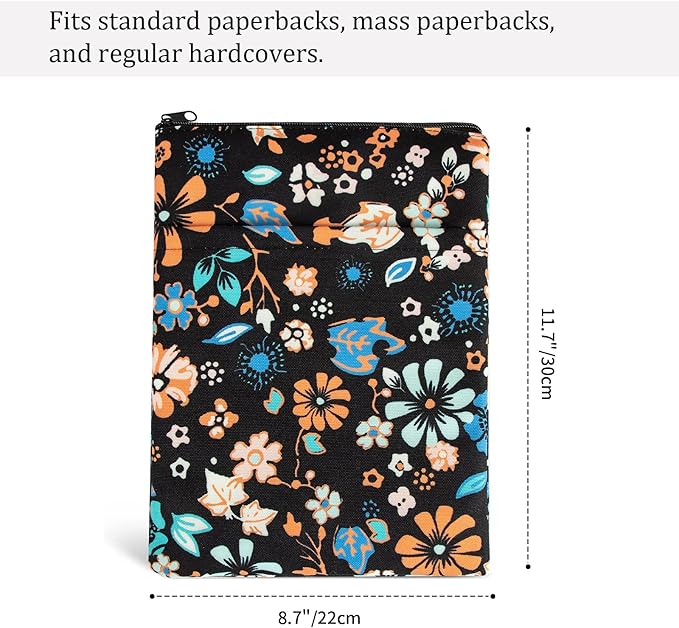 Book Sleeve Book Covers Book Protector Floral Printed with Zipper Washable Fabric for Teen Adult Book Lover Teacher Student(Medium,11 X 8.7 Inch)…