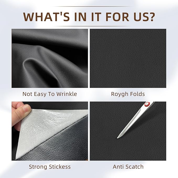 CHEIGHY 2pcs Leather Repair Kit Self Adhesive Leather Repair Patch for Furniture 8.2X11 inch Vinyl Repair Kit for Couches Car Seats Sofa Office Chair Belt Jackets (Black)