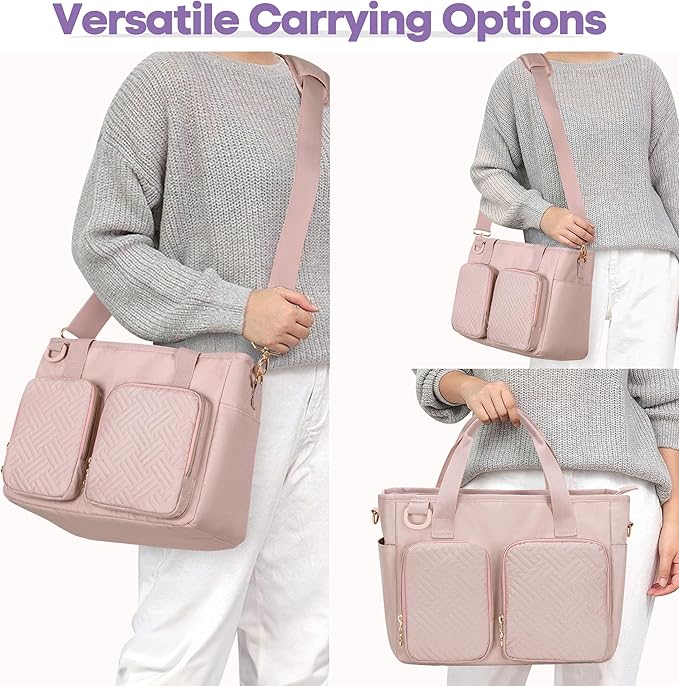 Teamoy Bible Tote Bag for Women, Bible Cover Carrying Case Church Bag with Water Bottle Pocket and Shoulder Strap, Pink Quilted