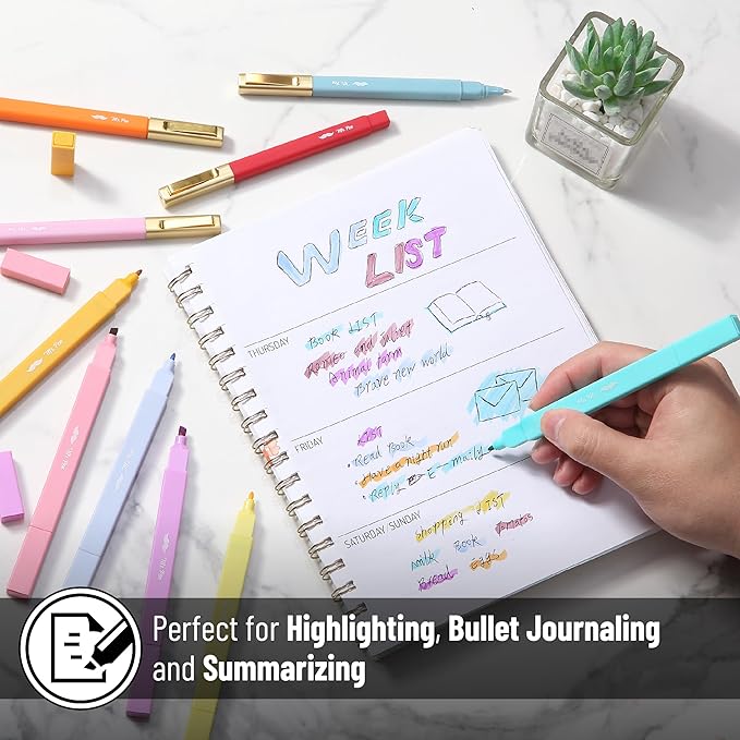 Mr. Pen- Dual Tip Aesthetic Highlighters and Pens No Bleed, 12Pack, Assorted Colors Bible Highlighters No Bleed Highlighters for Bibles, Black Ink Bible Pens No Bleed Through Ballpoint Pens Ballpoint