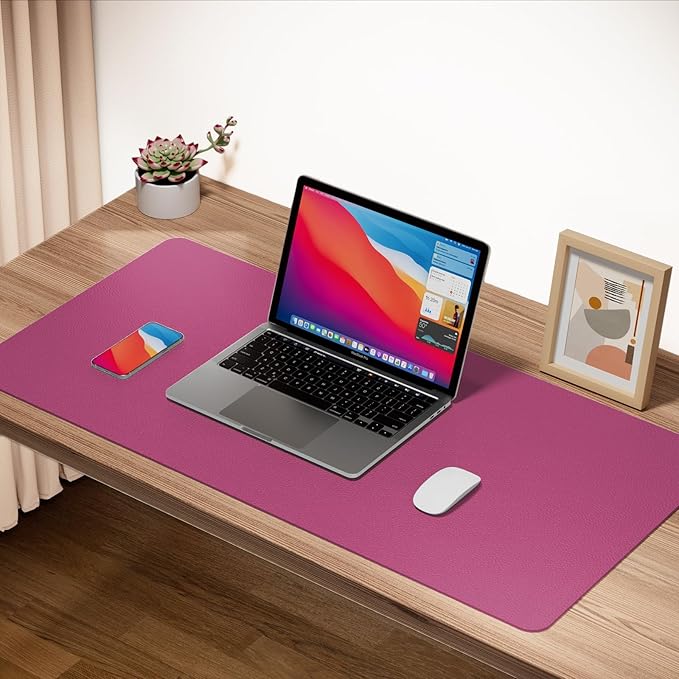 ‎Boutilon Leather Desk Pad 24"x 14" Non-Slip Mouse Pad,Office Desk Mat,Waterprooft PU Leather Desk Blotter,Desk Pad Protector,Desk Writing Pad for Home Office Decor (S-Rose Pink)