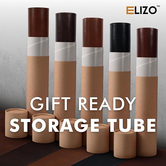 Elizo Leather Desk Mat Desk Pad Blotter Set - Real Full-Grain Leather (32x16) 2-Layer Genuine Desk Cover Protector & Large Mouse Pad | Computer Keyboard Desk Accessories for Office & Home Chestnut