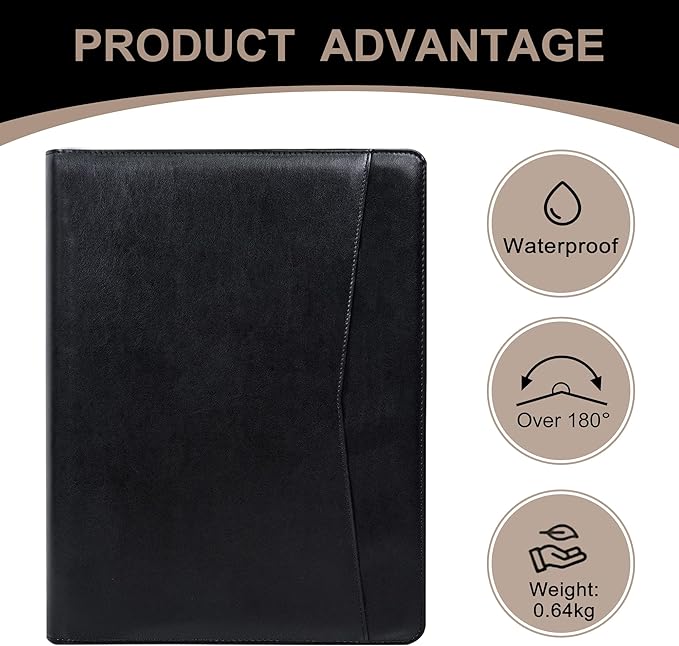 Calfinder portfolio binder,Padfolio for men, leather binder, vegan leather portfolio organizer, Personalized Gift for Professionals, Business Resume portfolio notebook,Black