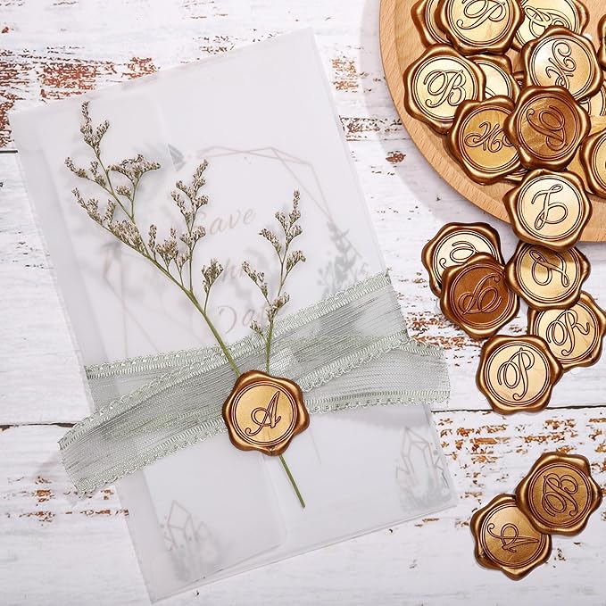 Yoption Initial A Wax Seal Stickers, 100 Pack Antique Gold Self Adhesive Envelope Seal Stickers for Wedding Party Birthday Christmas (A)