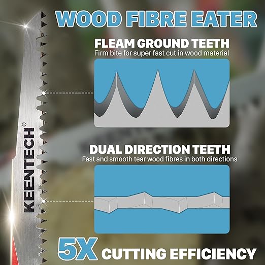 KEENTECH CR-V Sawzall Pruning Blades, 9 Inch 5TPI, with Fleam Ground Teeth for Tree Branch Root Wood, PVC Pipe Cutting, Reciprocating Saw Blade Fast Cutting for Professional, DIYer, Gardener, 5 Pack