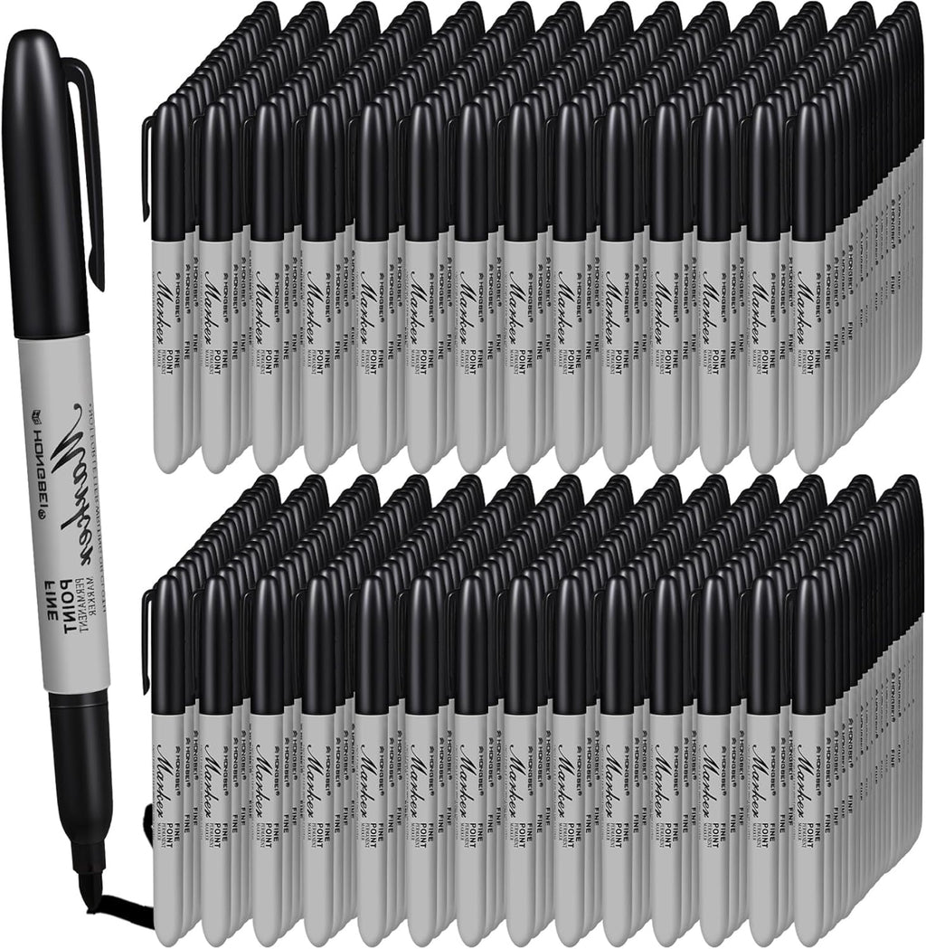 Thenshop 600 Pack Permanent Markers Bulk Black Permanent Marker Set Fine Point Pens Work on Wood, Metal, Stone, Glass