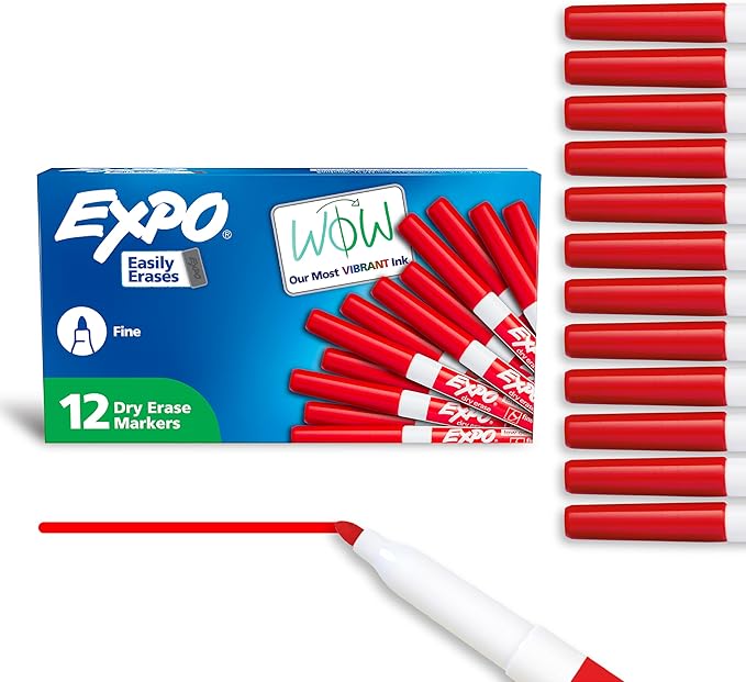 EXPO 86002 Sanford EXPO Low Odor Dry Erase Marker, Fine Point, Red, Box of 12