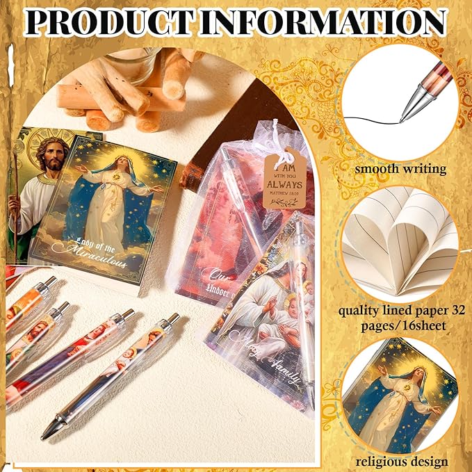 200 Pcs Bible Verse Sets Church Christian Gift Include 50 Scripture Notebooks 50 Bible Bamboo Pens 50 Thanks Tags 50 Organza Bags for Women Man Christian Party Gifts(Vivid Color,Jesus)