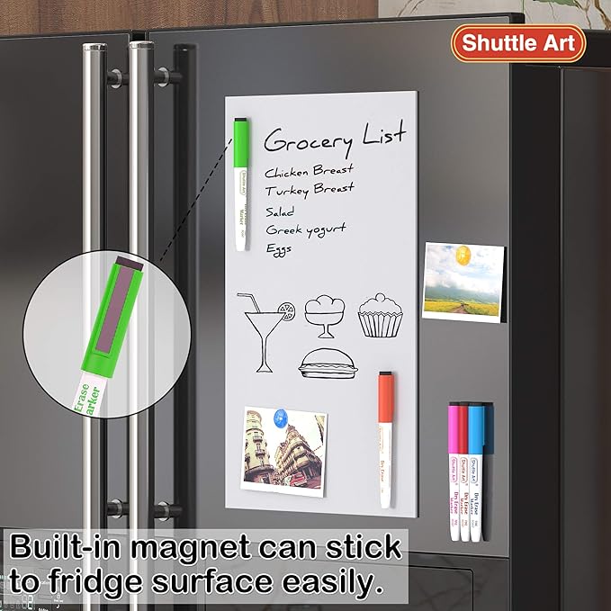 Shuttle Art Dry Erase Markers, 15 Colors Magnetic Whiteboard Markers with Erase,Fine Point Perfect For Writing on Whiteboards, Dry-Erase Boards,Mirrors for School Office Home