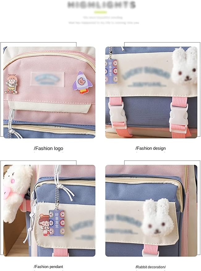 Kawaii Backpack 5Pcs Set Lightweight aesthetic backpack,Teens laptop computer cute backpacks for girls (cute backpack,one size)