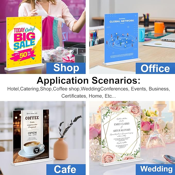 Arrobust 8.5 x 11 Acrylic Sign Holder Clear Display Table Signs Stand, Double Sided T Shape Flyer Holder Plastic for Picture Paper Frame Holder Home Office Menu Retail Show Fair, 6 Pack