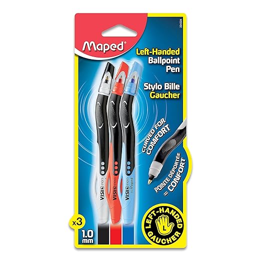 Maped - Visio Left-Handed Quick-Drying Ballpoint Pen - 3 Pack - Left Handed - Innovative