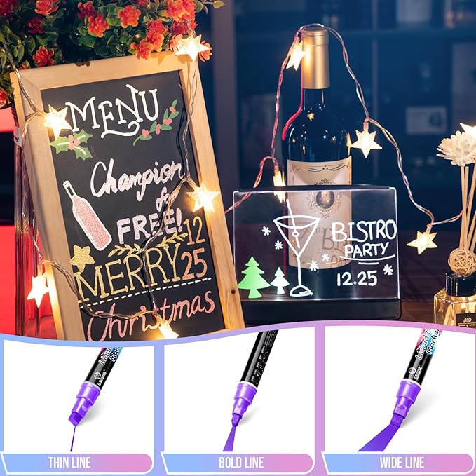 Window Chalk Markers Washable, Metallic 8 Colors Jumbo Chalk Marker Car Glass Erasable, Liquid Chalk Pens with 10mm Thick Tips for Chalkboard, Windows, Glass, Mirror, Auto, Poster, Bistro, Cars of DIY