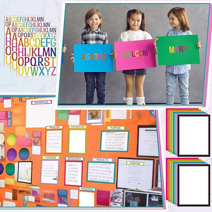 42 Sheets Science Fair Board Supplies 24 Self Adhesive Presentation Science Subtitles 9 Fair Project Titles 9 Personalized Letter Sticker Supplies for Classroom Office(Rainbow)